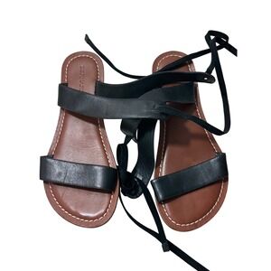 Bernardo Womens Black Leather Ankle‎ Wrap Lace Up Flat Sandals Size 9M